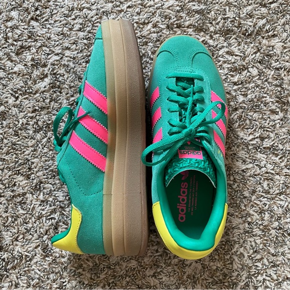 Adidas Gazelle Bold Platform Sneaker Shoes Lifestyle Court Green Pink Sulfur 8.5 - Picture 3 of 12
